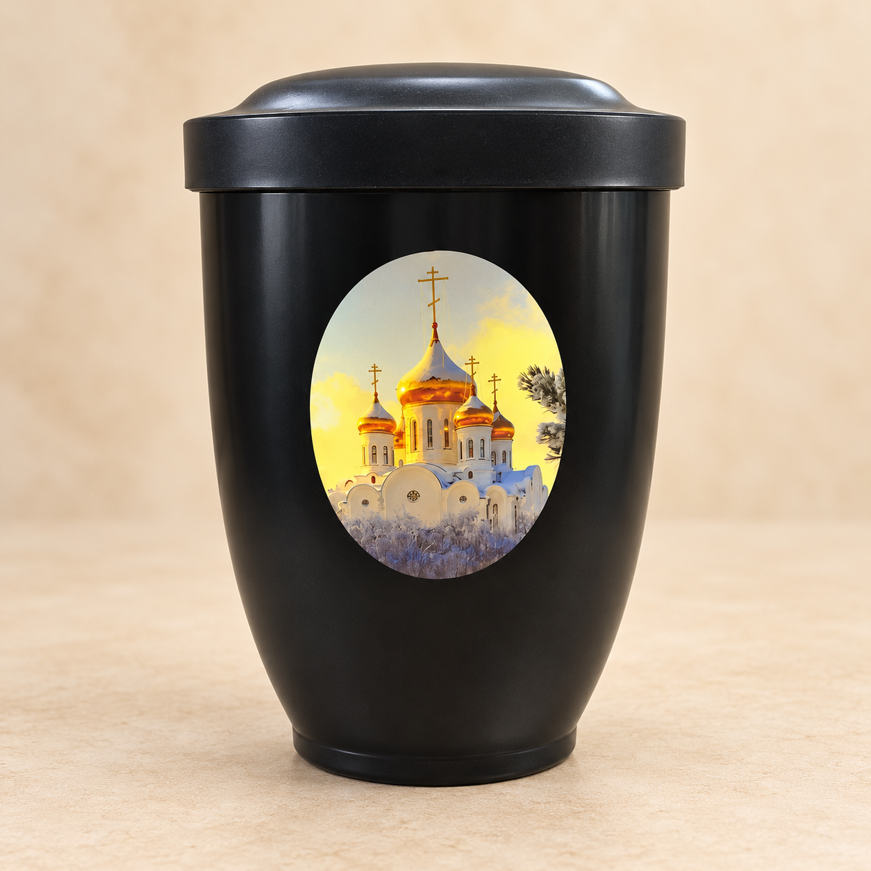 Урна для праха (чёрная с храмом)